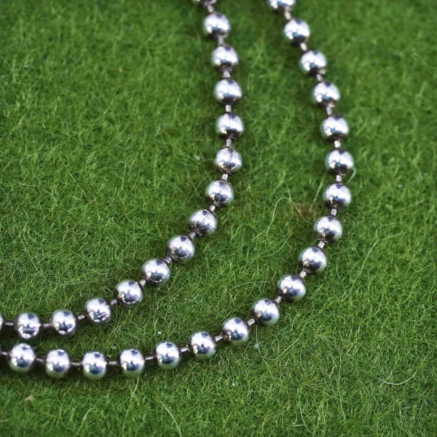 18” 1.6mm, vintage sterling silver necklace, 925 bead chain, stamped 925 Italy