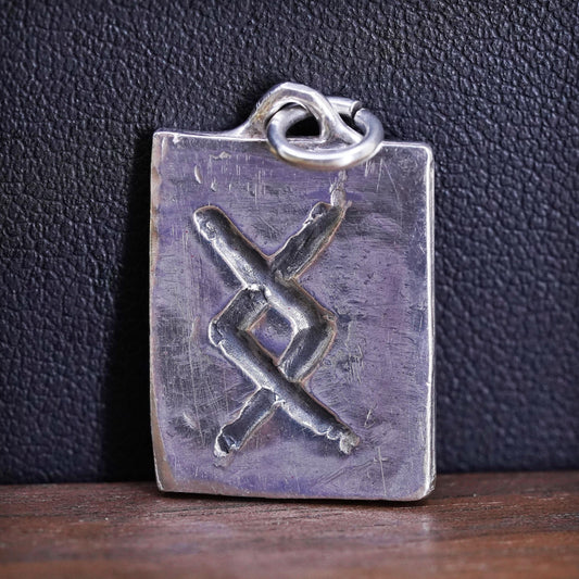 Vintage Sterling silver handmade DNA tag charm, 925 pendant