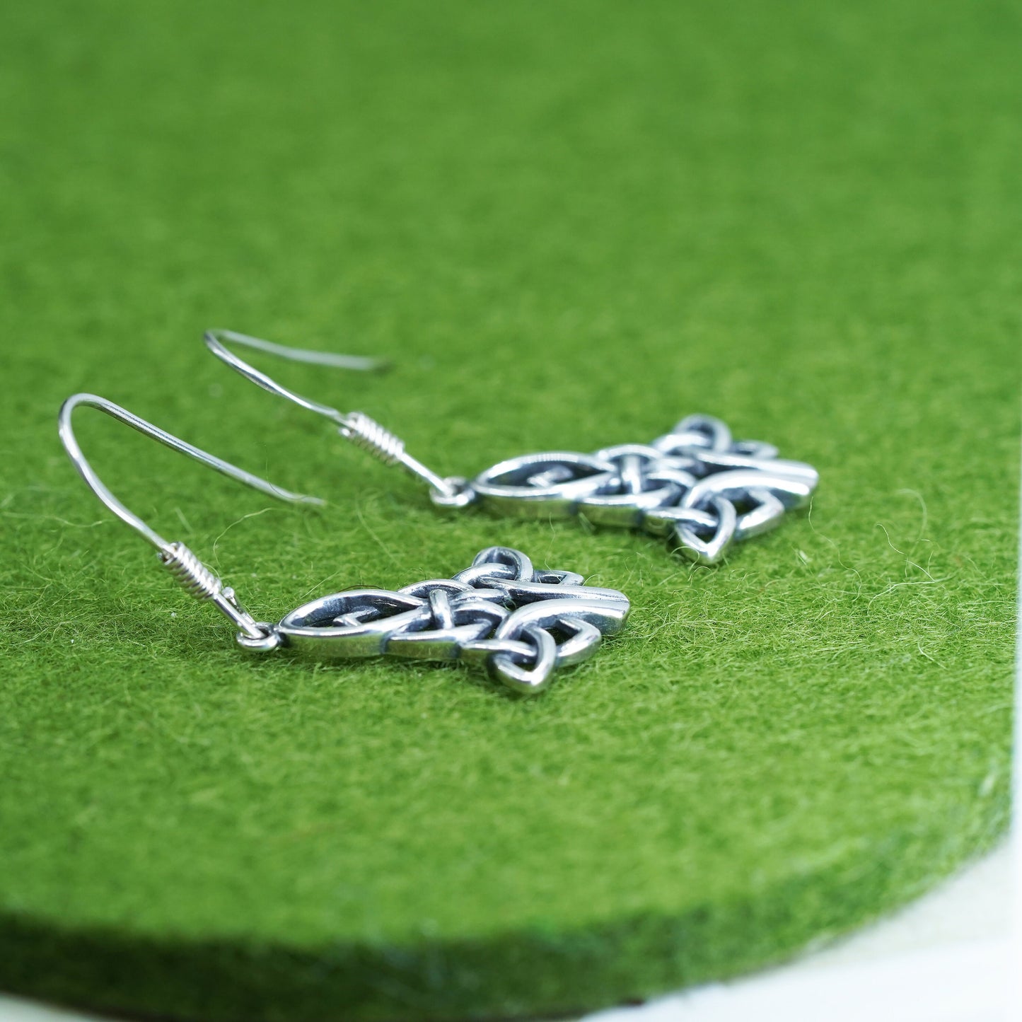 Vintage Irish Sterling silver handmade earrings, 925 Celtic knot tree dangles