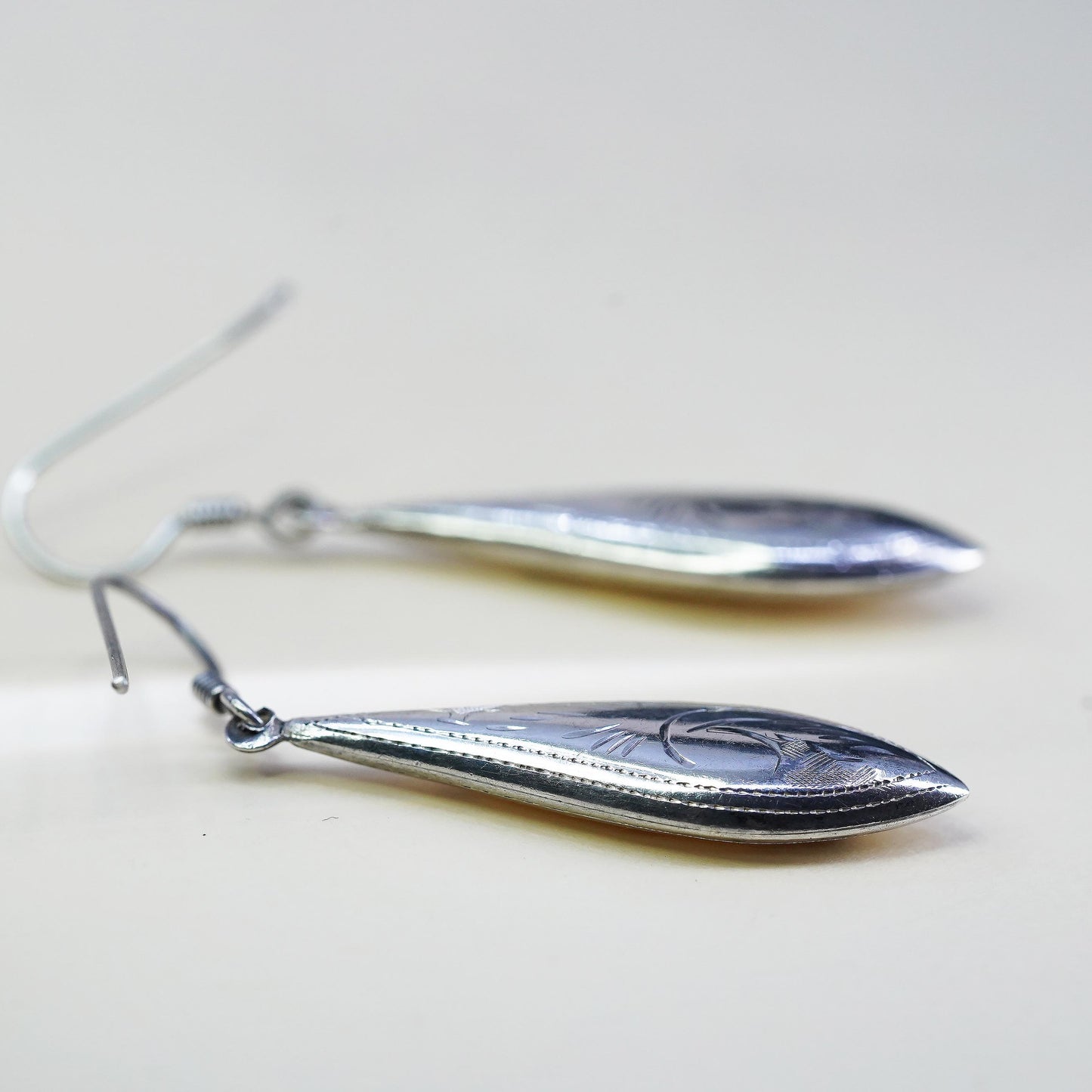 Vintage sterling silver handmade earrings, puffy textured 925 teardrops