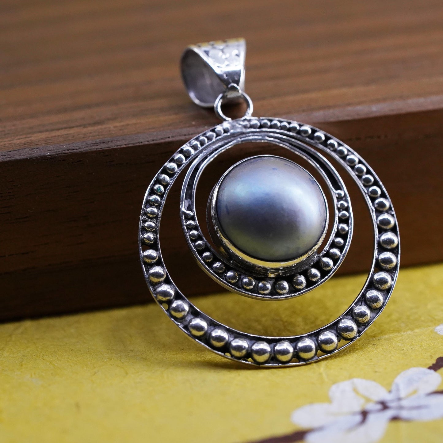 Vintage Sterling silver handmade pendant, 925 silver with pearl and beads