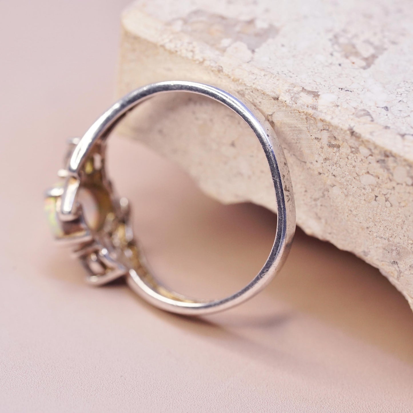 Size 9.5, vintage Sterling Silver opal Ring with cz details