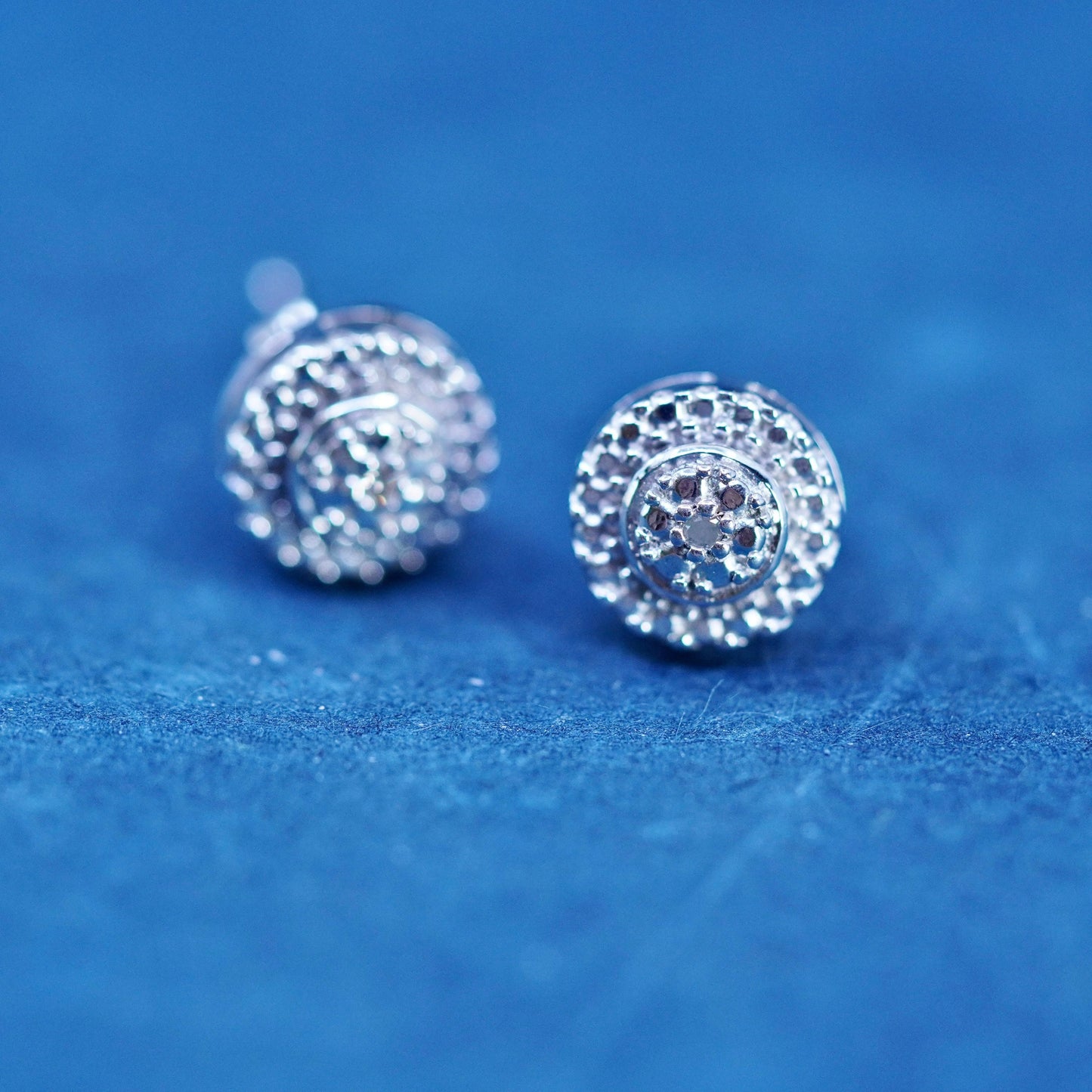 Vintage sterling silver handmade earrings, 925 studs with cluster diamond inlay