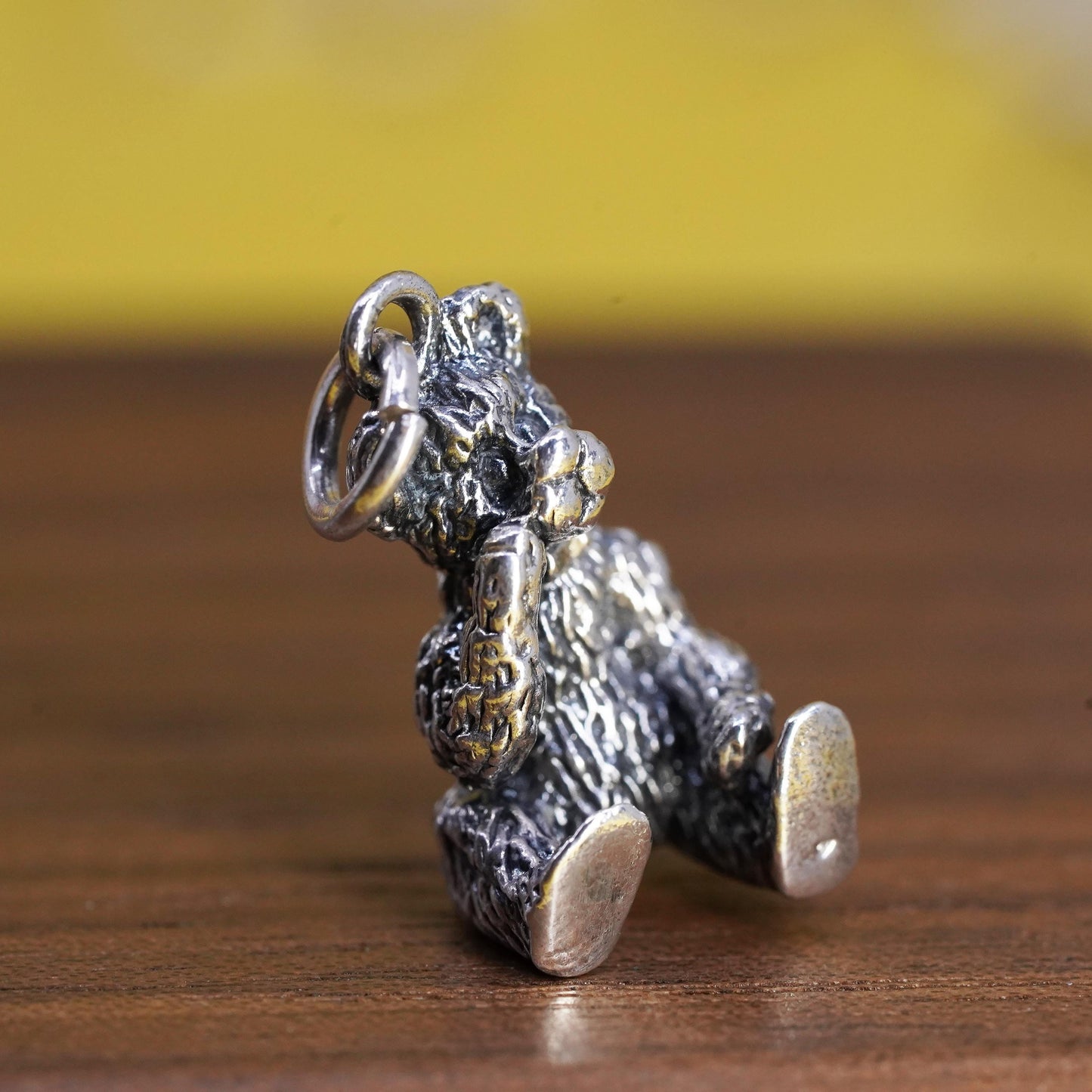 Vintage Sterling 925 silver handmade teddy bear pendant charm