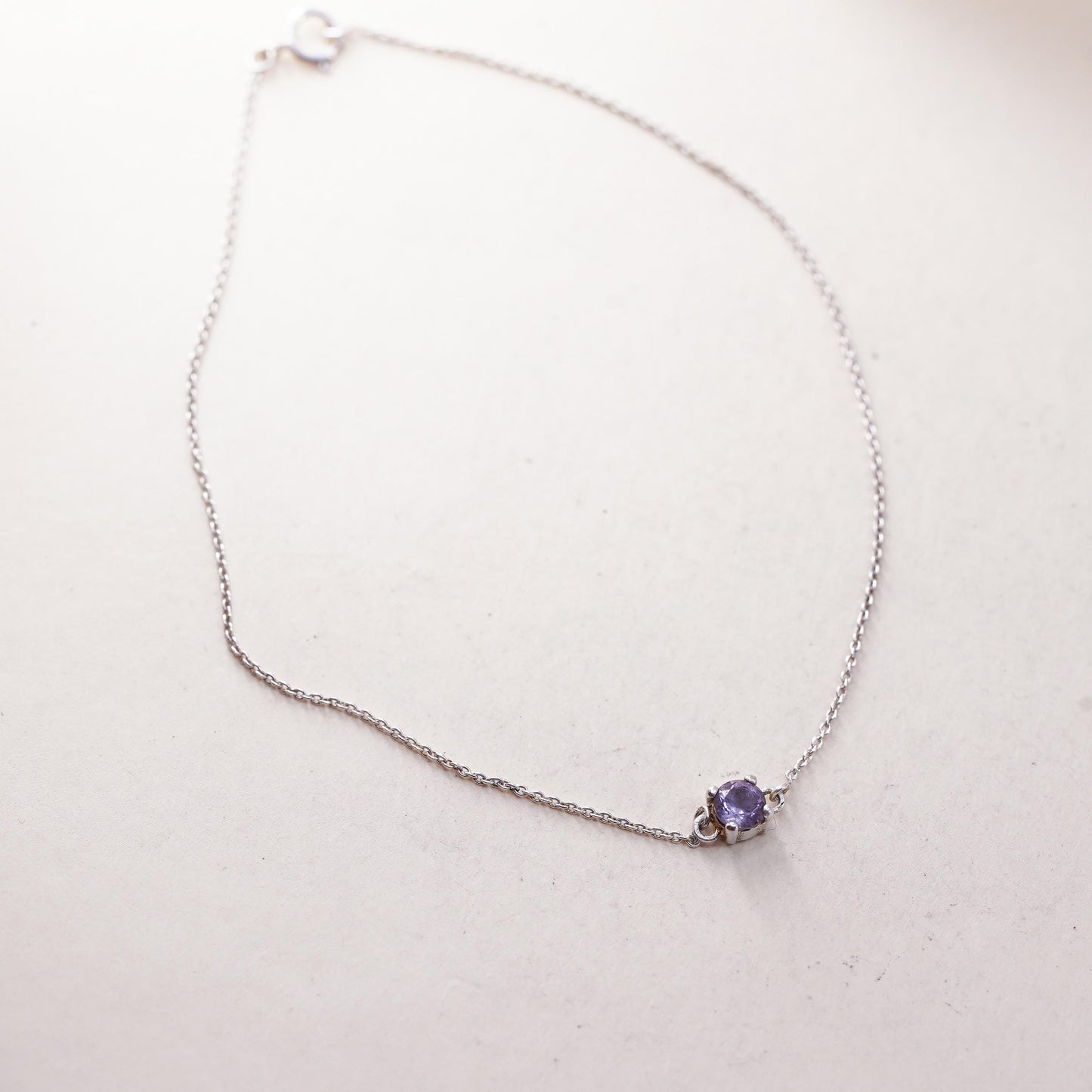 8.5”, Vintage sterling silver bracelet, 925 circle chain with amethyst