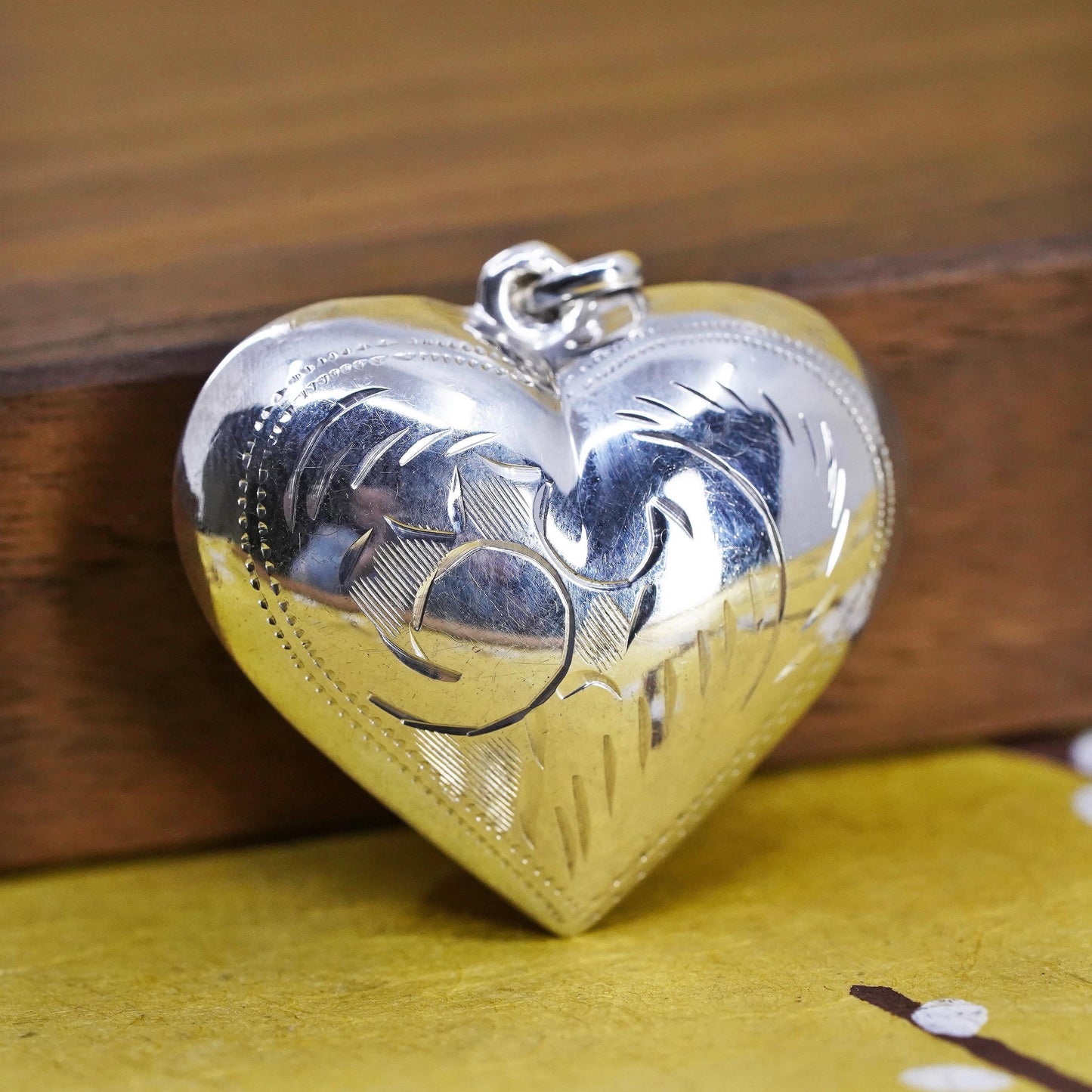 Vintage Sterling silver handmade heart pendant, puffy 925 big heart