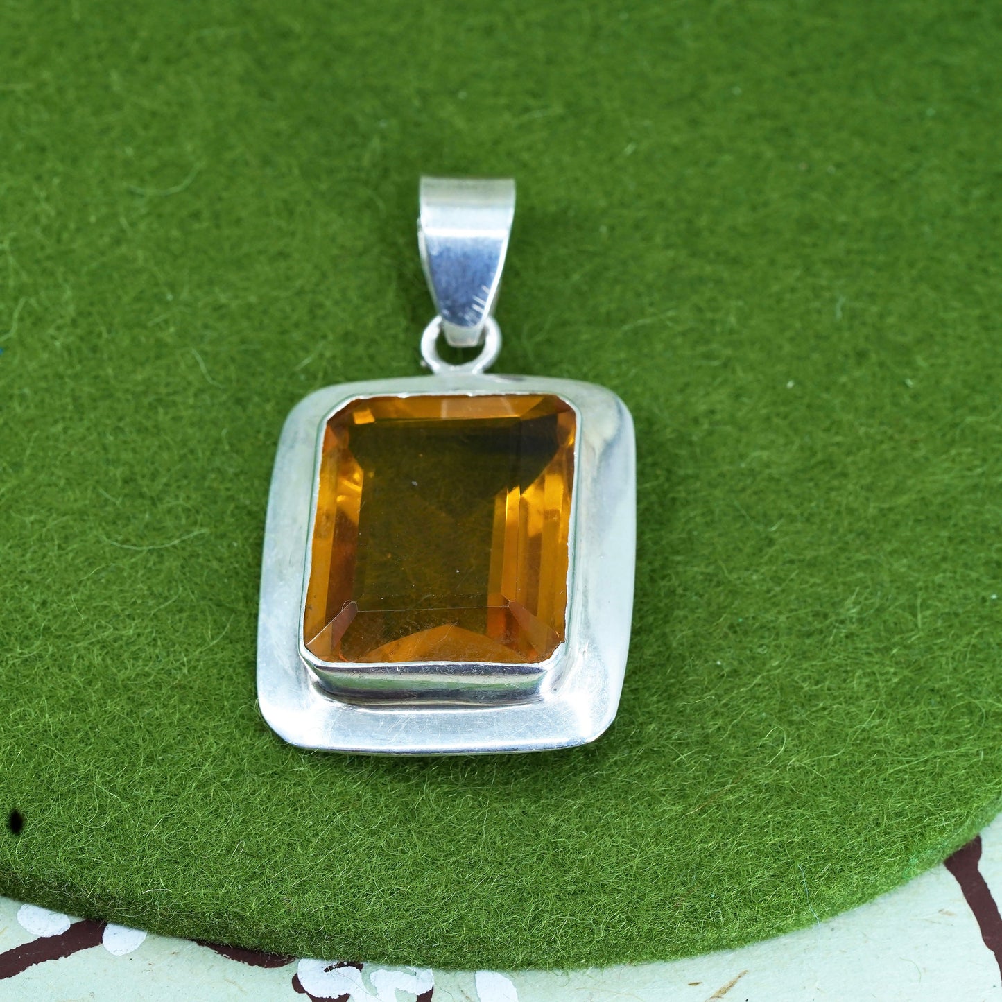 Vintage sterling 925 silver handmade pendant with square citrine
