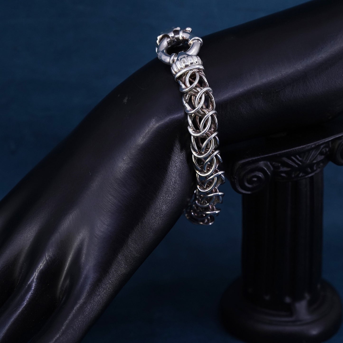 6.5”, vintage Sterling silver men's bracelet, 925 Byzantine, birdcage chain