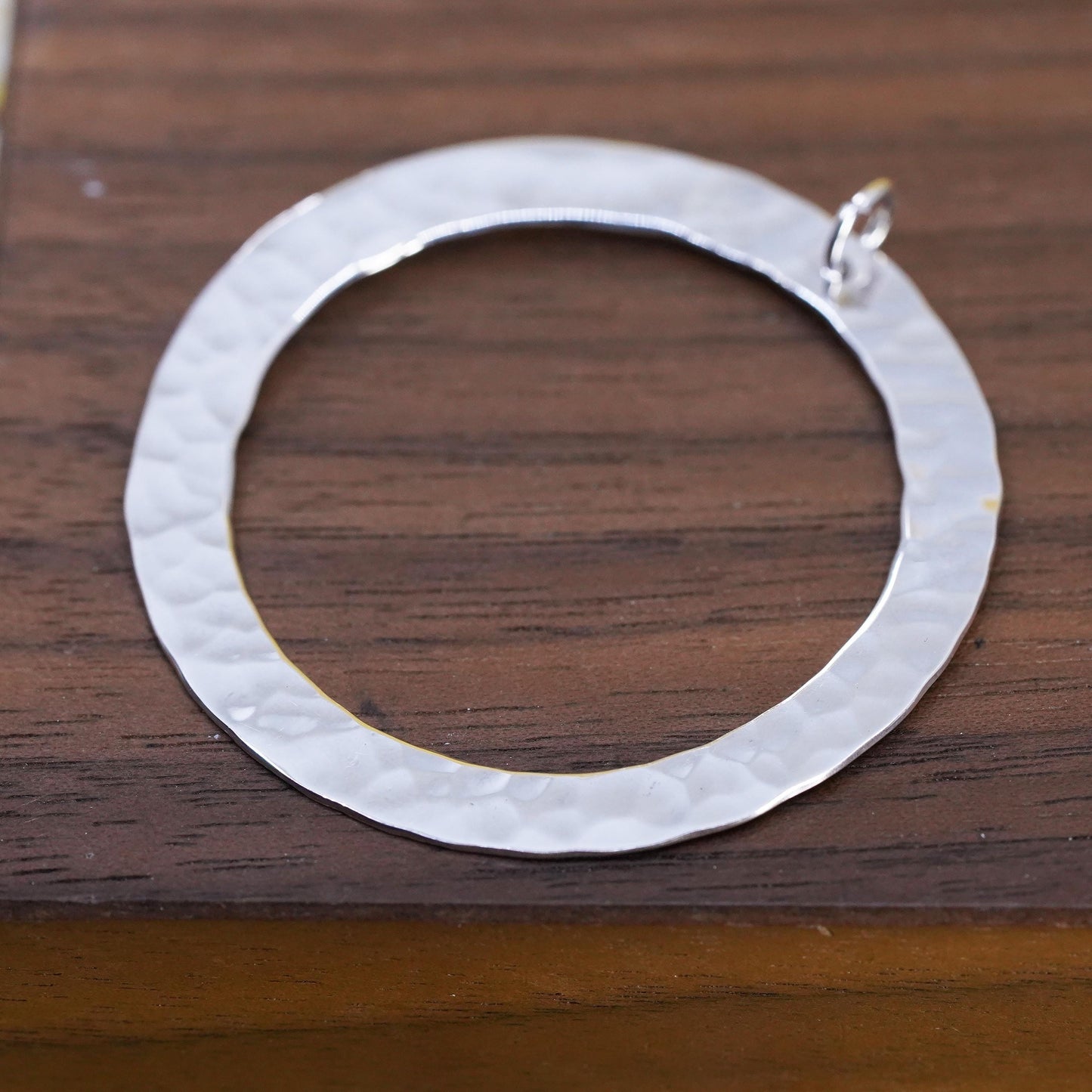 Vintage Sterling silver handmade pendant, 925 hammered circle charm