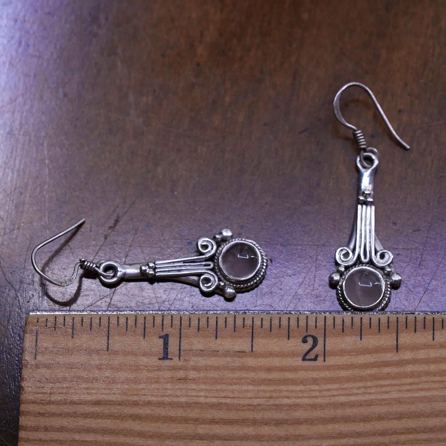 Vintage Sterling 925 silver handmade earrings with pink quartz and beads