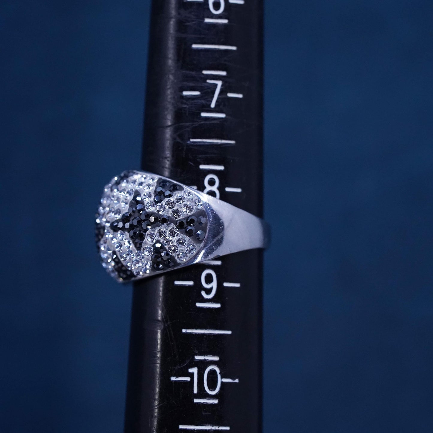 Size 8.25, two tone sterling silver star ring with cluster Cz, gift Christmas