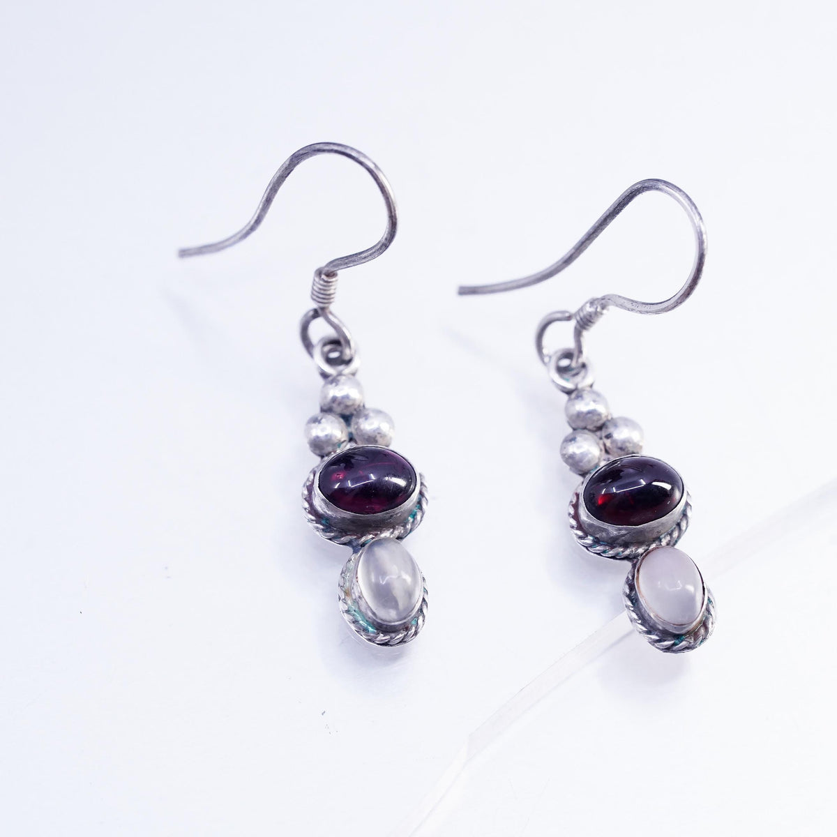 Vintage Sterling 925 silver handmade earrings with white tiger eye garnet beads