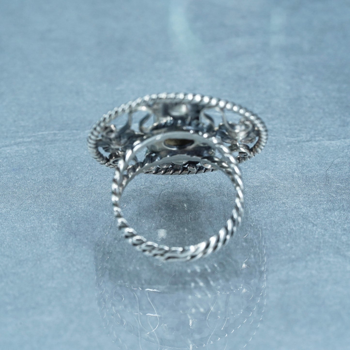 Size 6, Native American navajo Sterling 925 silver flower ring with turquoise
