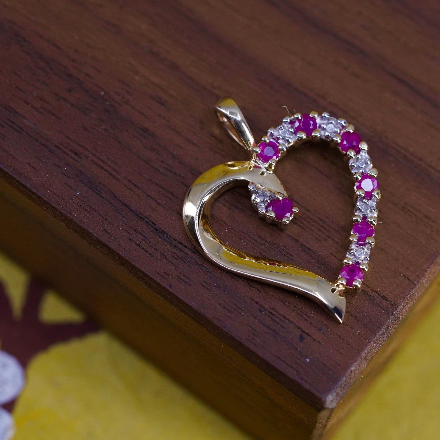 Vintage vermeil gold over Sterling 925 silver heart pendant ruby and diamonds