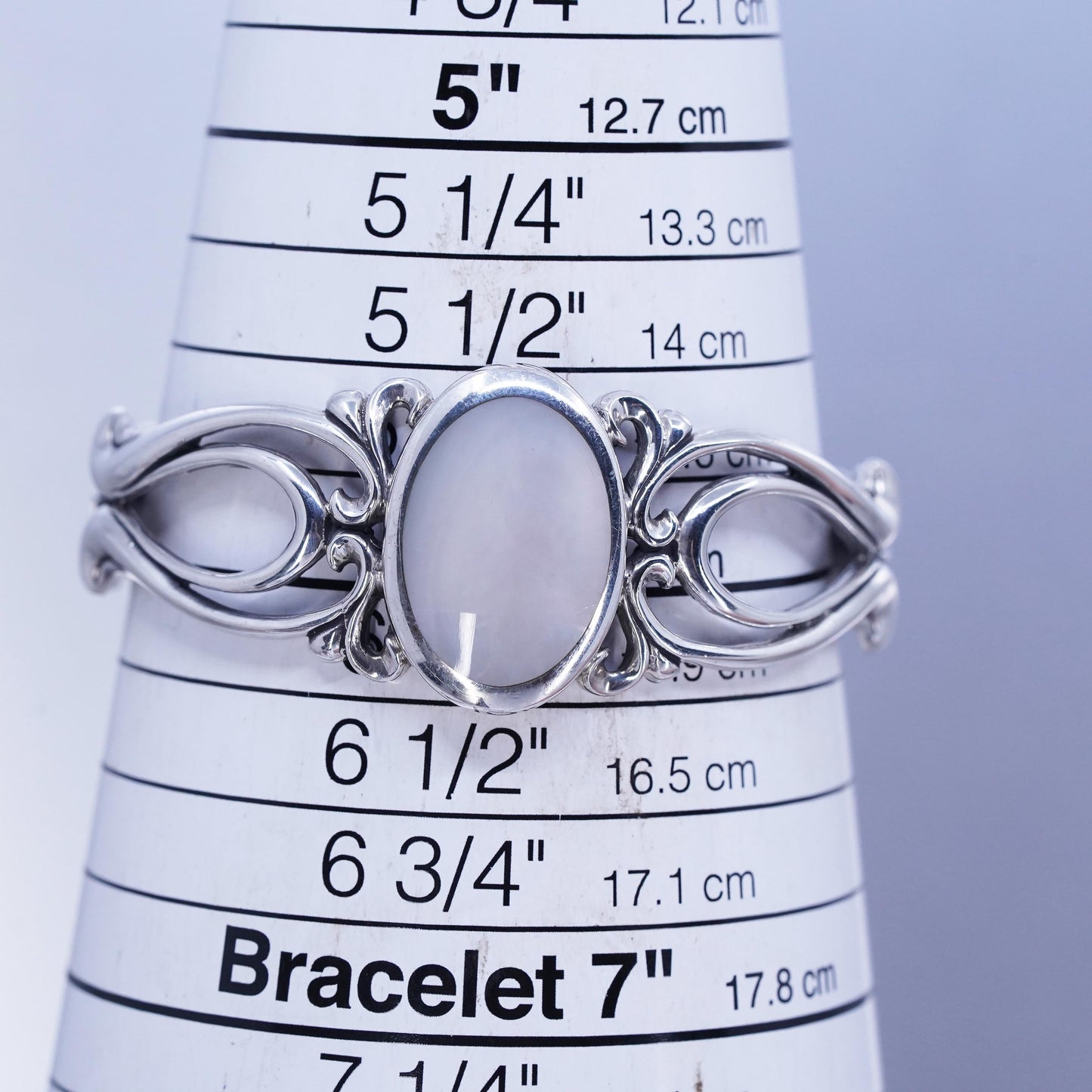 6”, vintage Kabana Sterling 925 silver bracelet, cuff with oval mother of pearl