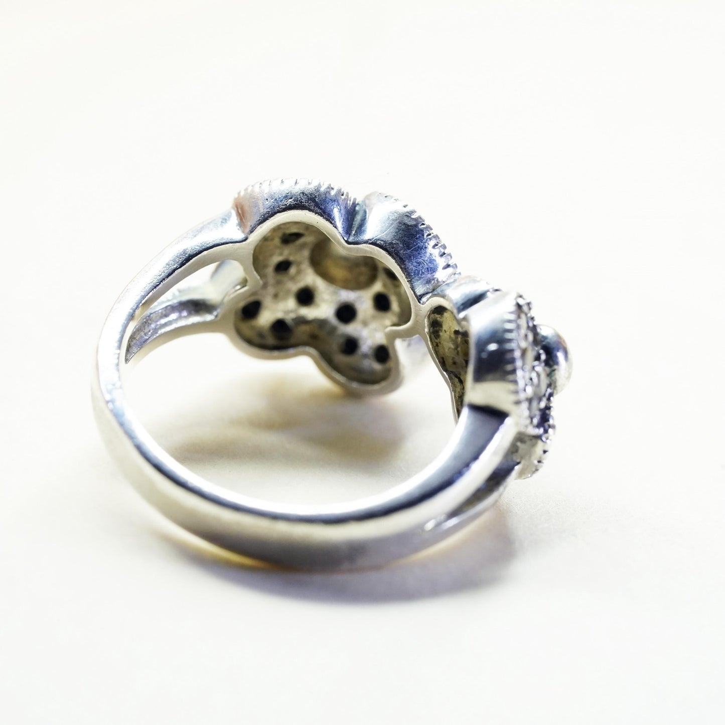 Size 6, Vintage Sterling silver ring, 925 silver flower ring cluster CZ spinel