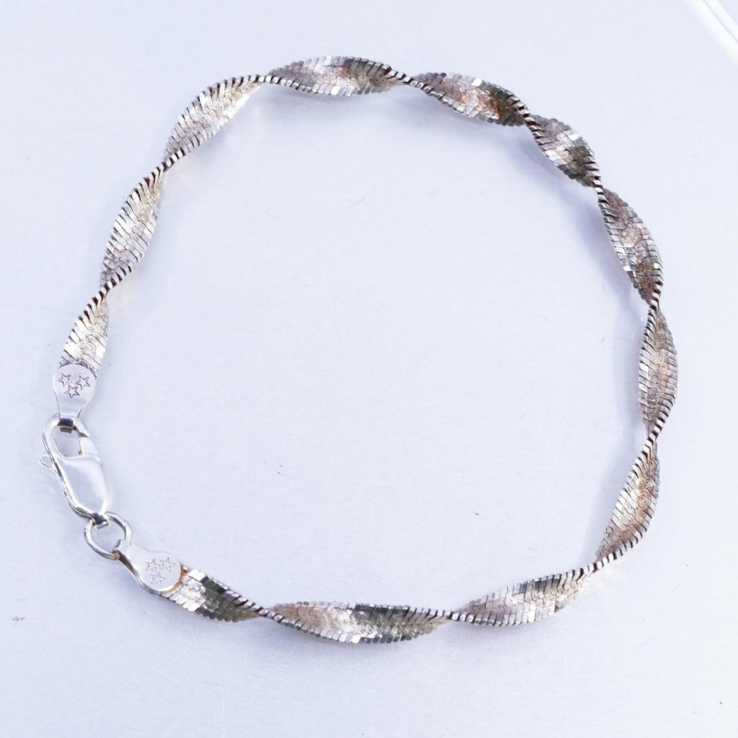 6.75", Italian gold Sterling 925 silver bracelet, twisted herringbone chain