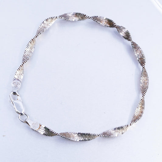 6.75", Italian gold Sterling 925 silver bracelet, twisted herringbone chain