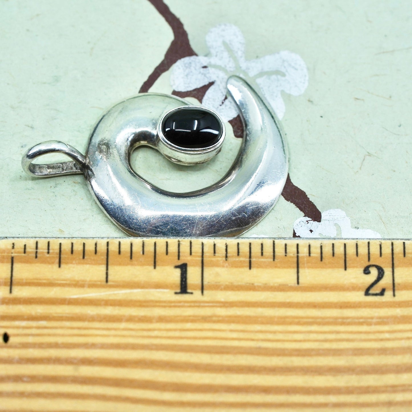 Native American Lowell Draper sterling 925 silver handmade spiral pendant onyx