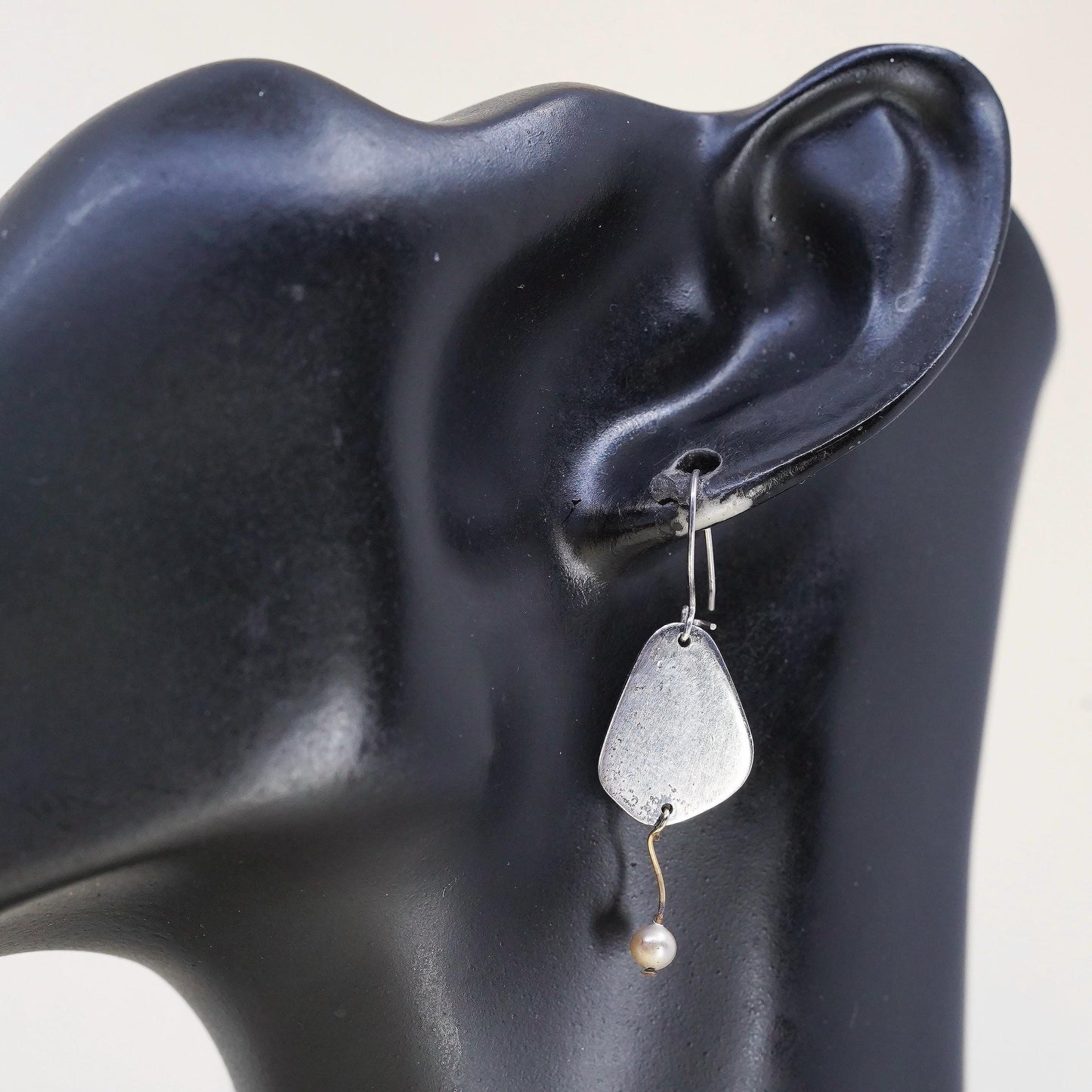 Vintage sterling silver 925 handmade tag earrings with pearl dangles