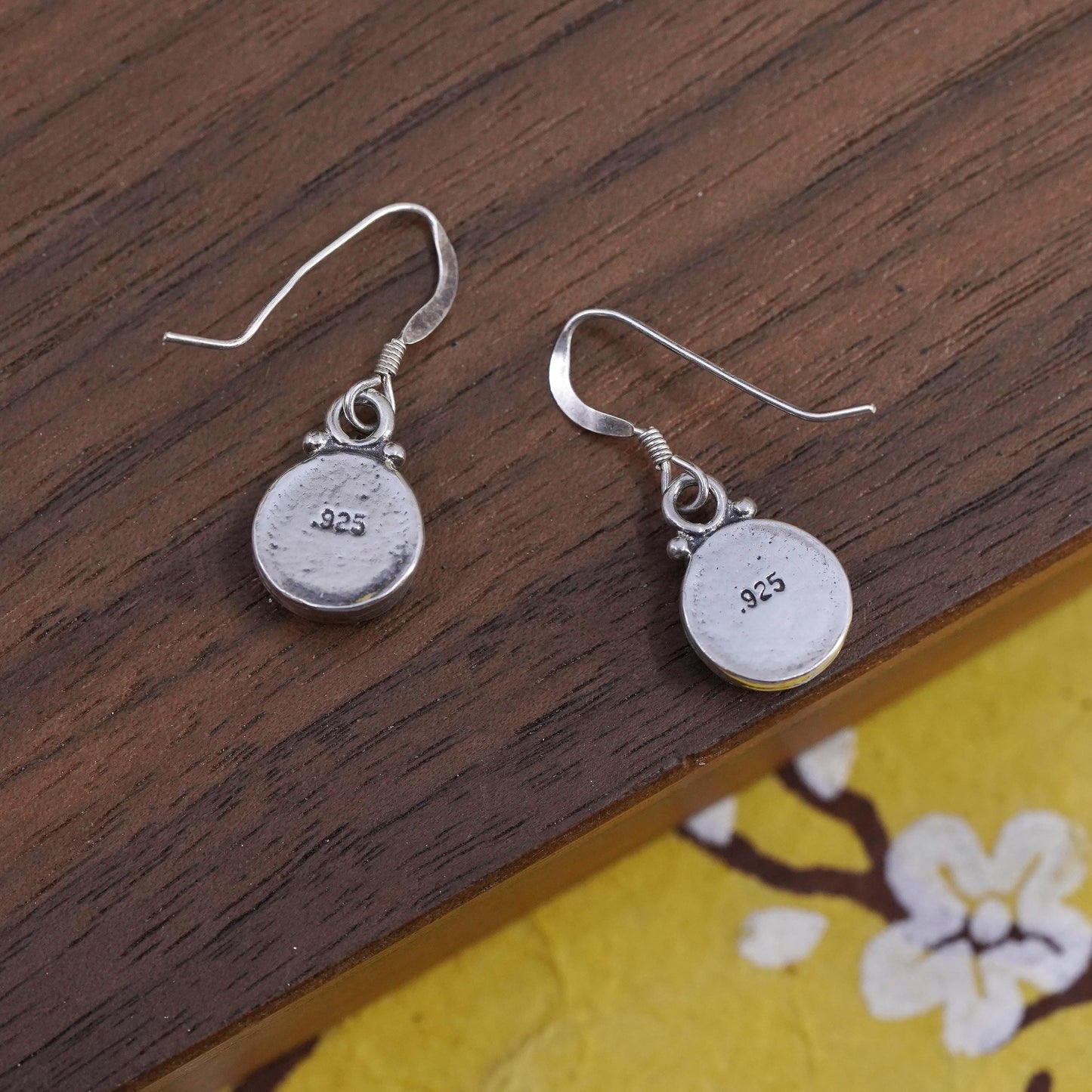 Vintage Sterling 925 silver handmade earrings with circle opal inlay
