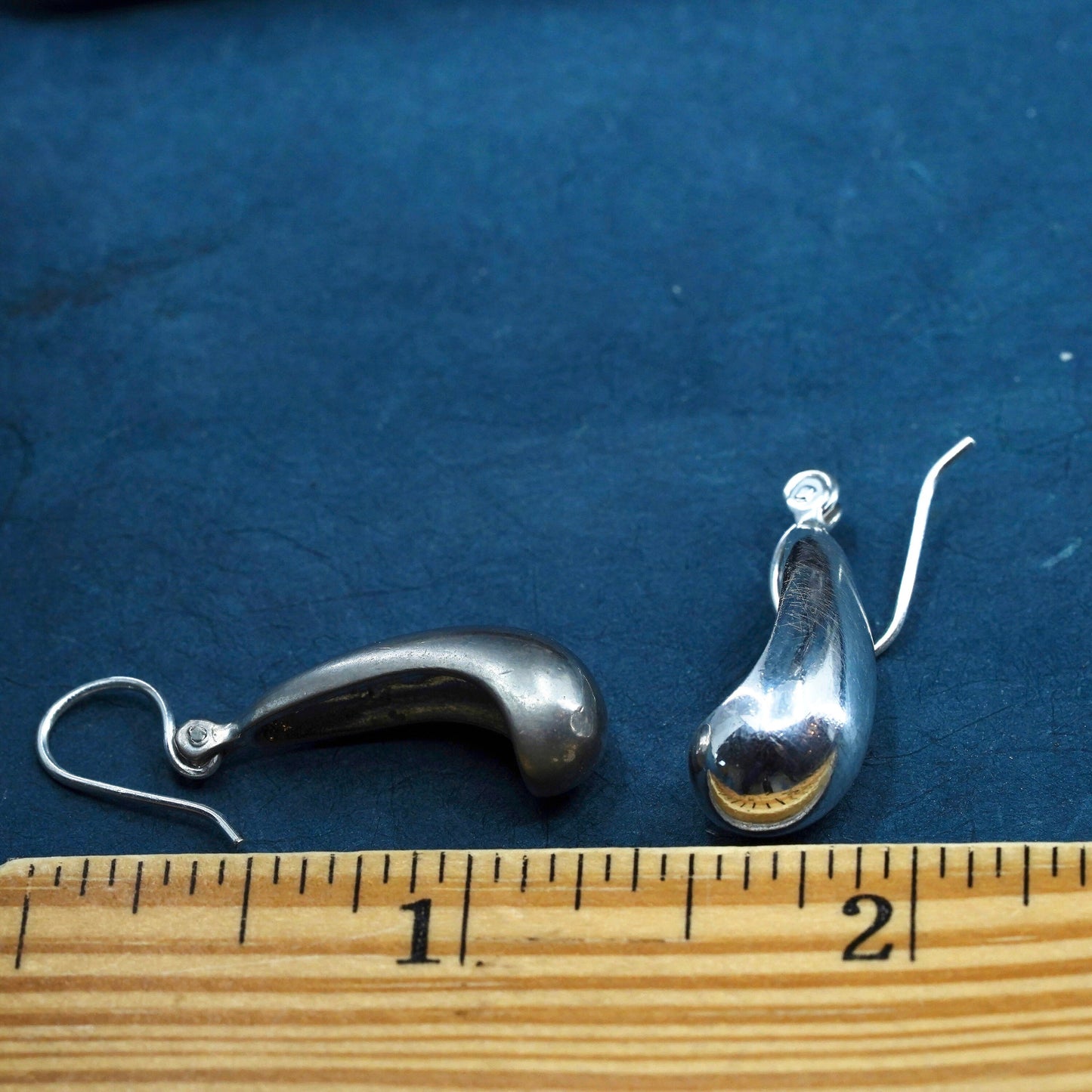 Sterling silver Handmade earrings, 925 folded teardrop Dangles