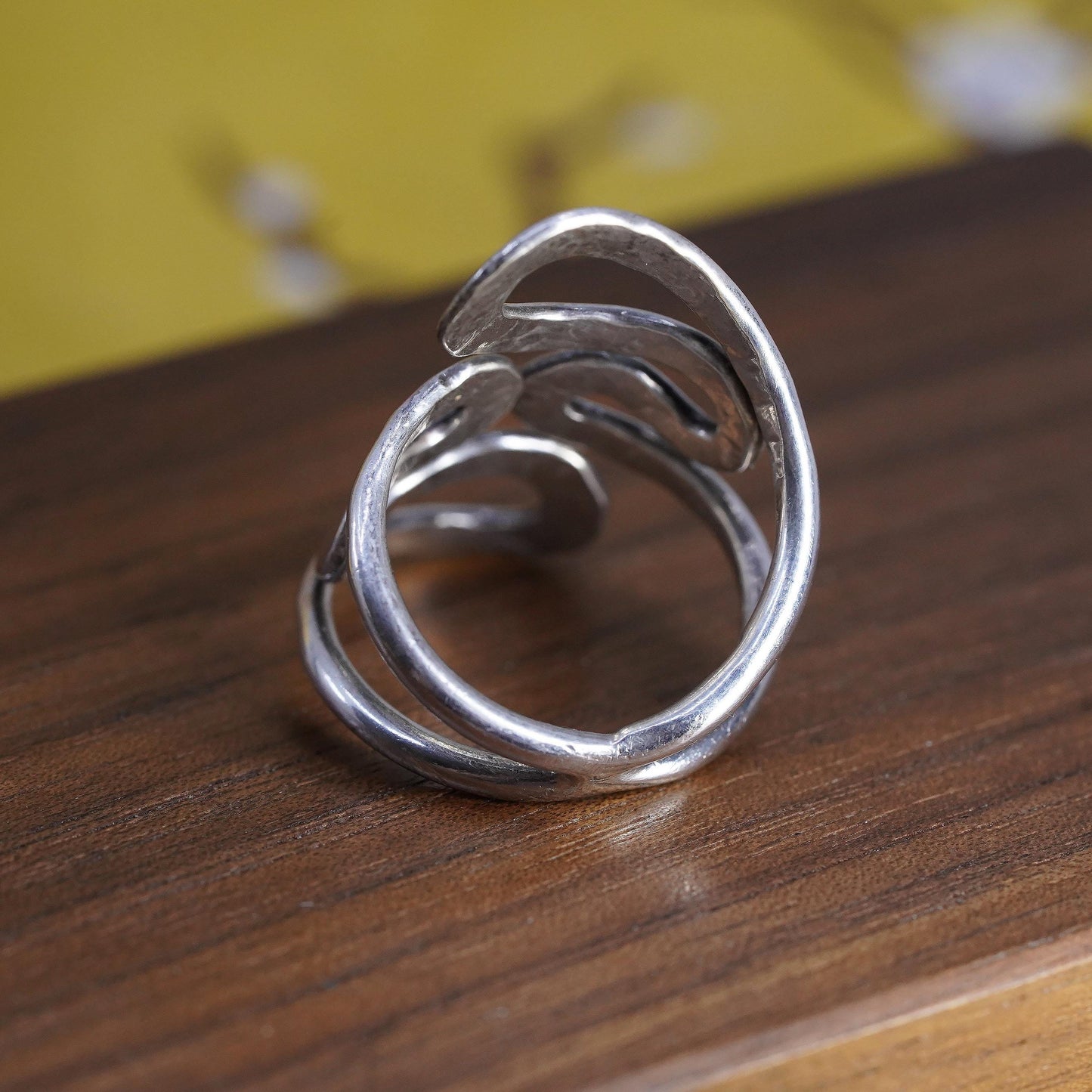 size adjustable, vintage Sterling silver handmade ring, 925 hammered wrap band