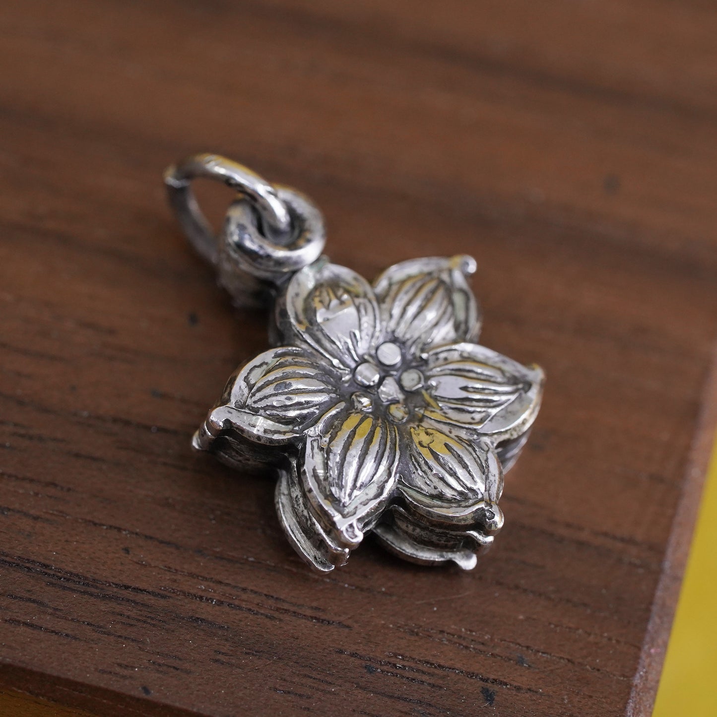 Vintage Sterling silver pendant, 925 flower charm with Jesus and Virgin Mary