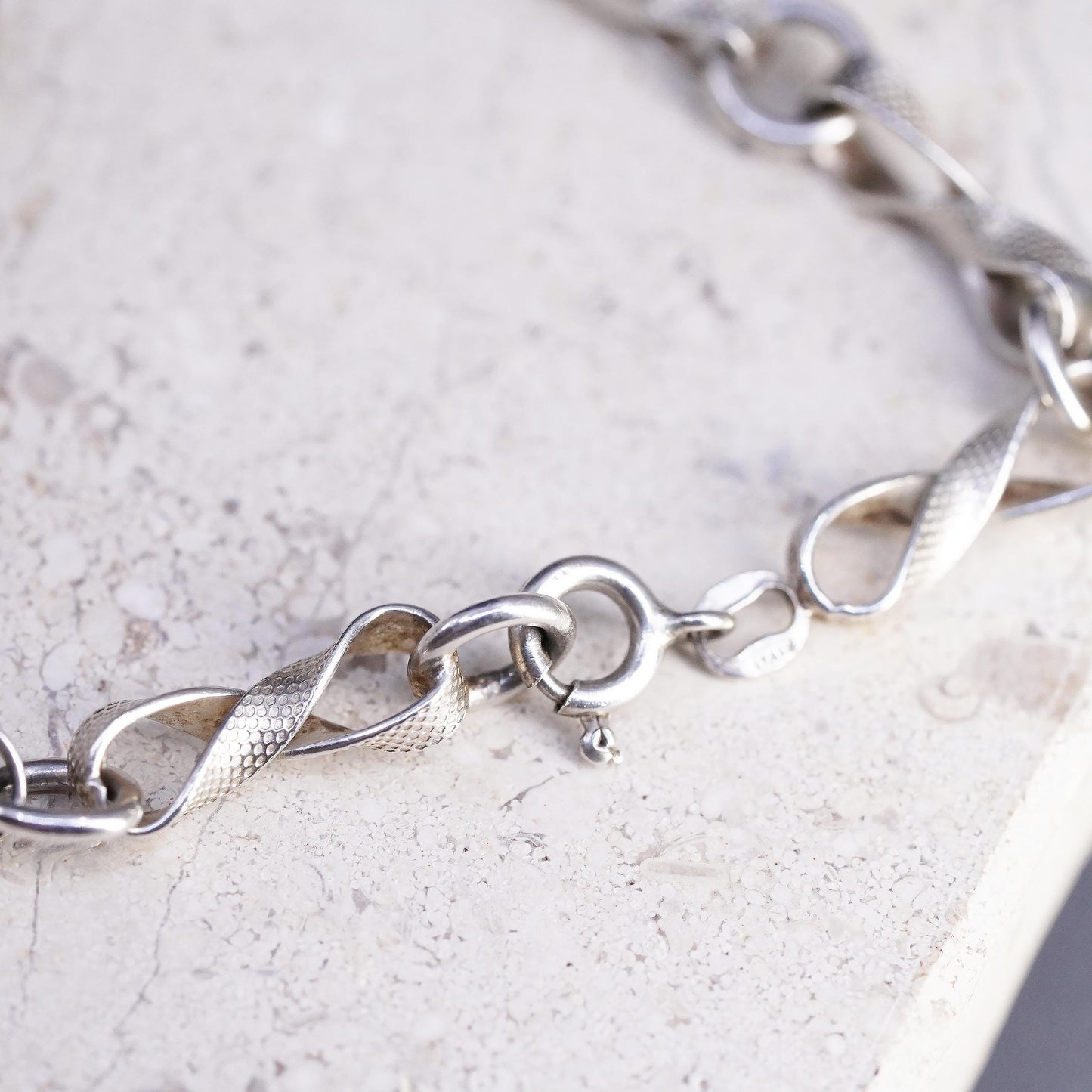30" Sterling Silver Infinity Chain Necklace, 925 Textured Twisted Fancy Links