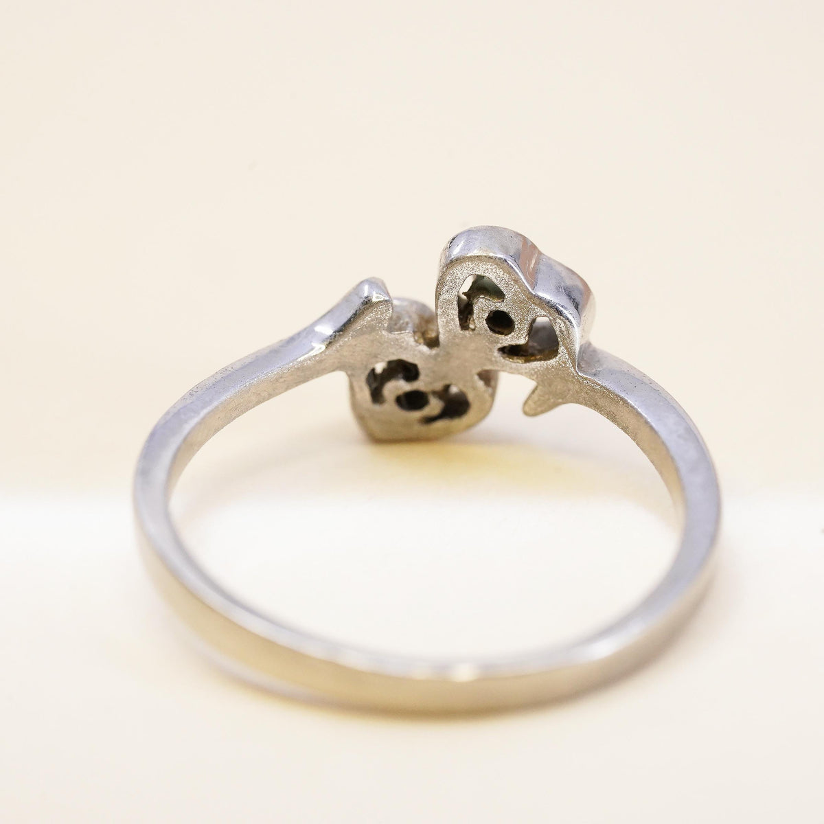 Size 5.5, Vintage sterling silver handmade ring, engagement ring with heart cz