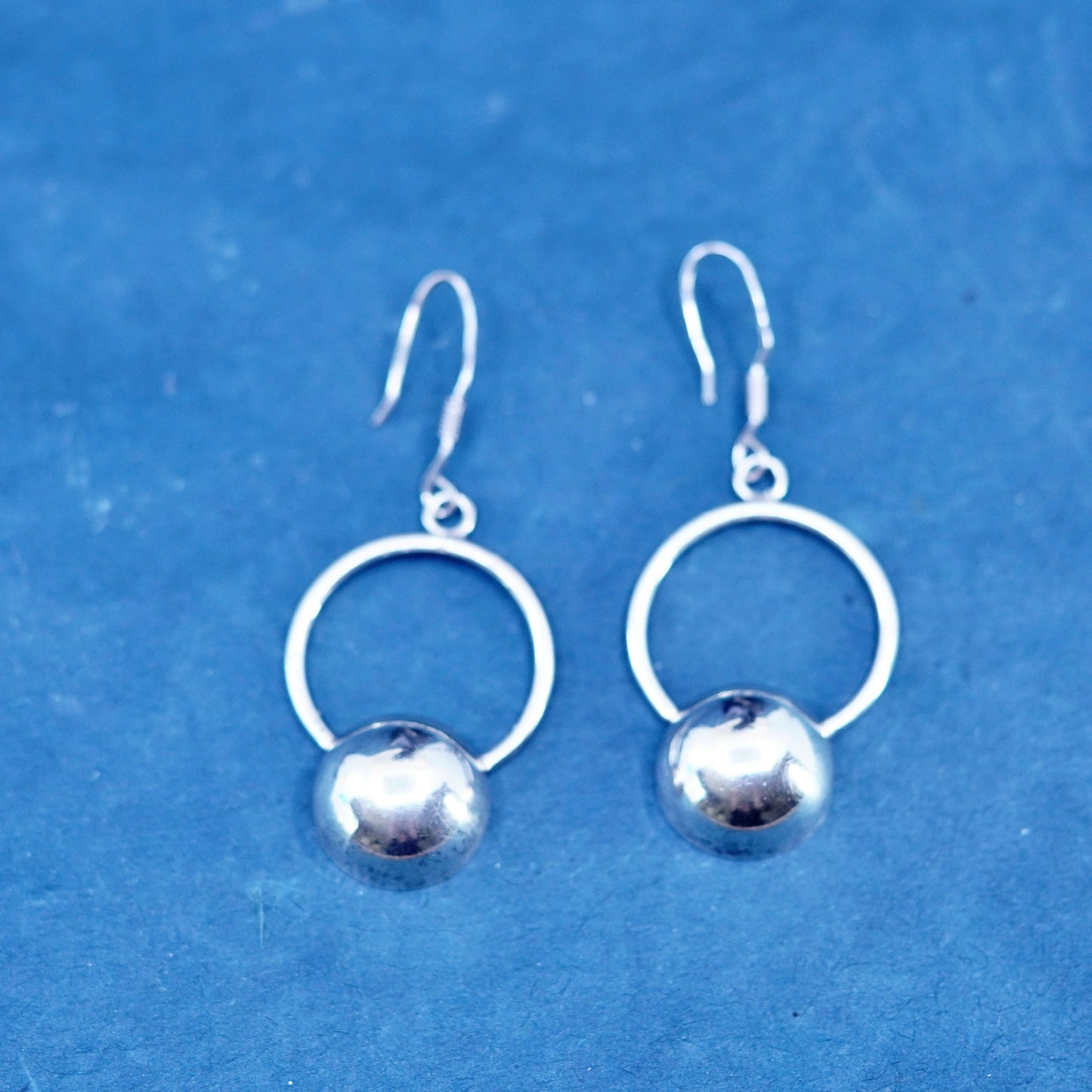 Vintage Mexico sterling silver handmade earrings, 925 circle with beads
