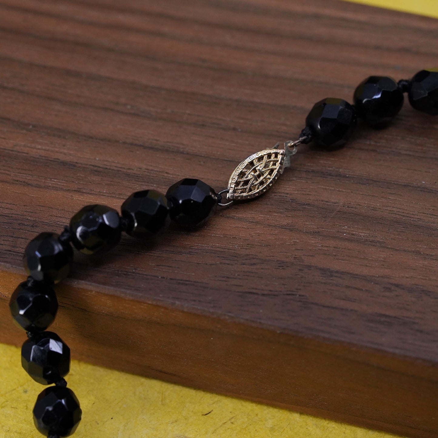 15”, vintage Sterling silver necklace, 925 silver choker with 7mm onyx beads