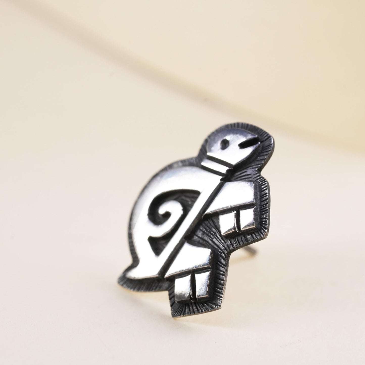 Vintage Native American Hopi single earring. Sterling 925 silver turtle stud