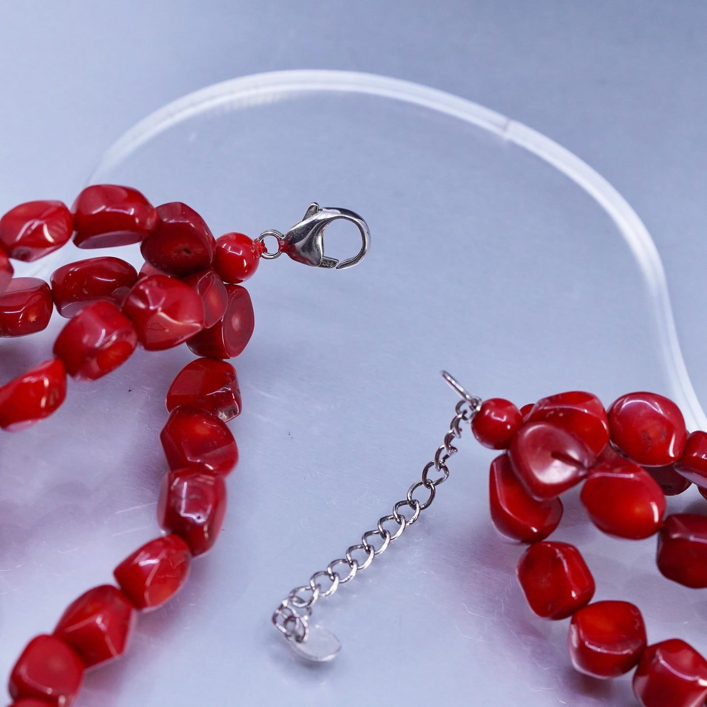 16+2" Lucas Lameth LUC Sterling 925 Silver multi strands coral bead Necklace