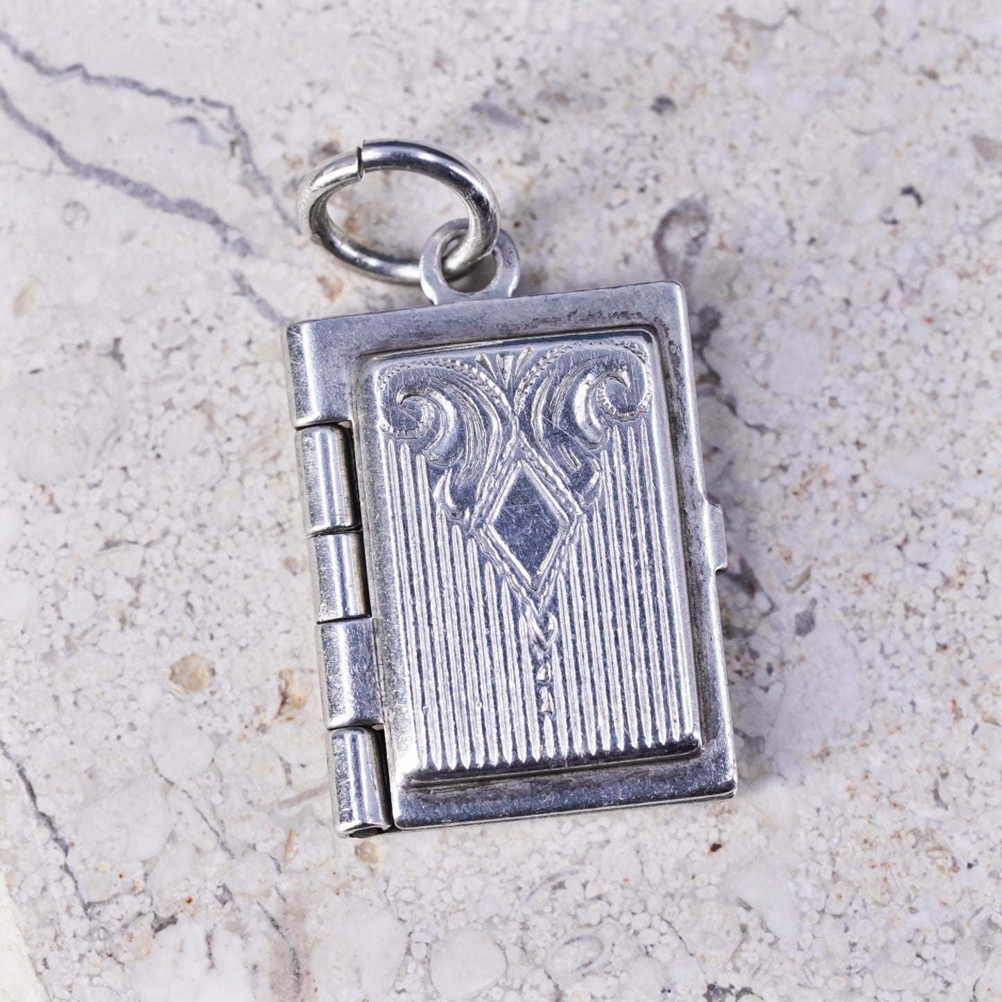 Vintage Sterling silver handmade pendant, 925 rectangular 4 photos locket