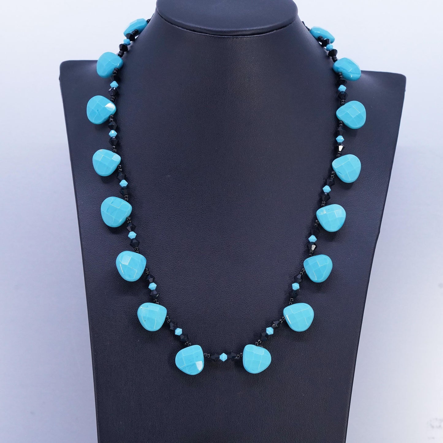 20”, vintage handmade necklace with turquoise beads and toggle closure