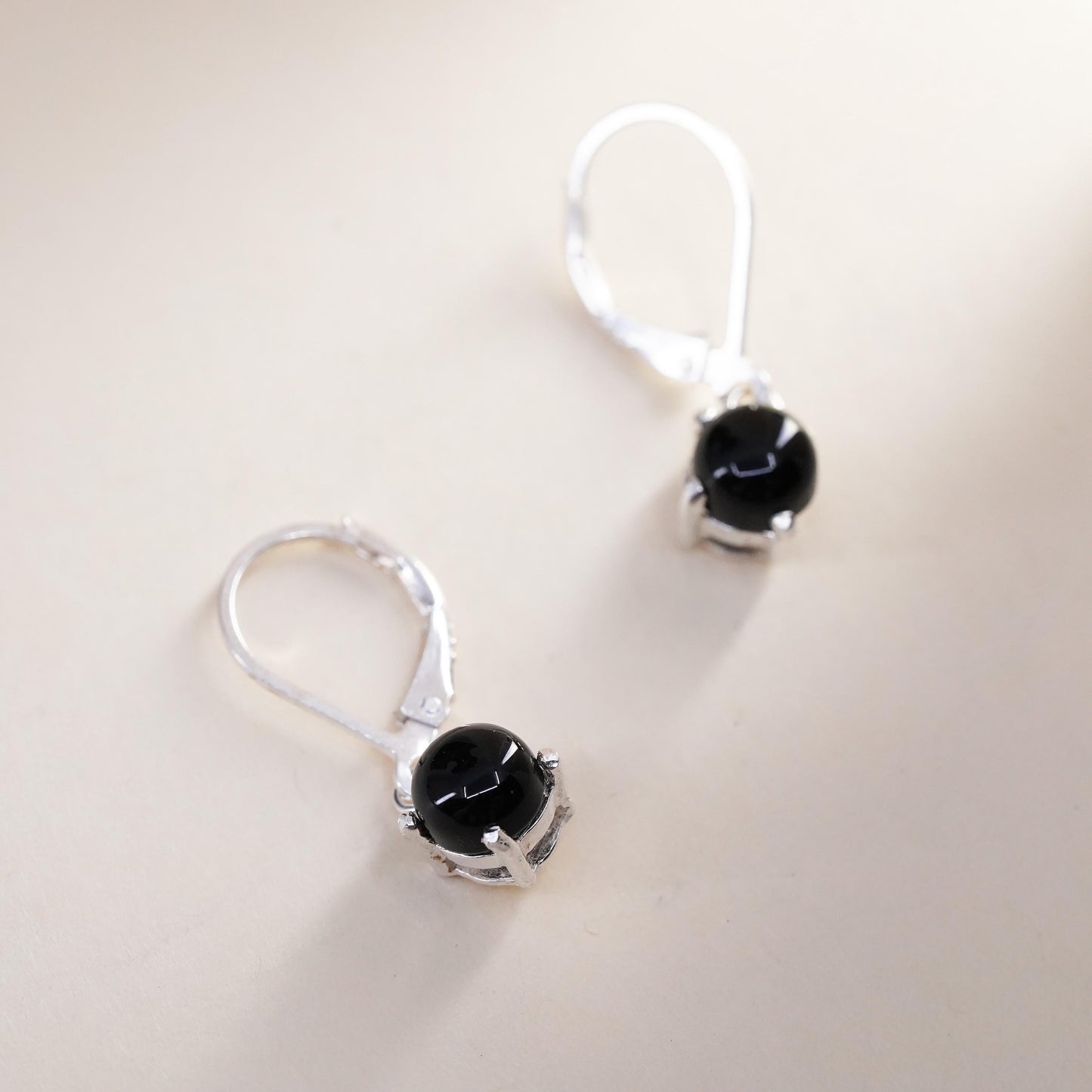 Vintage sterling 925 silver handmade earrings with onyx inlay