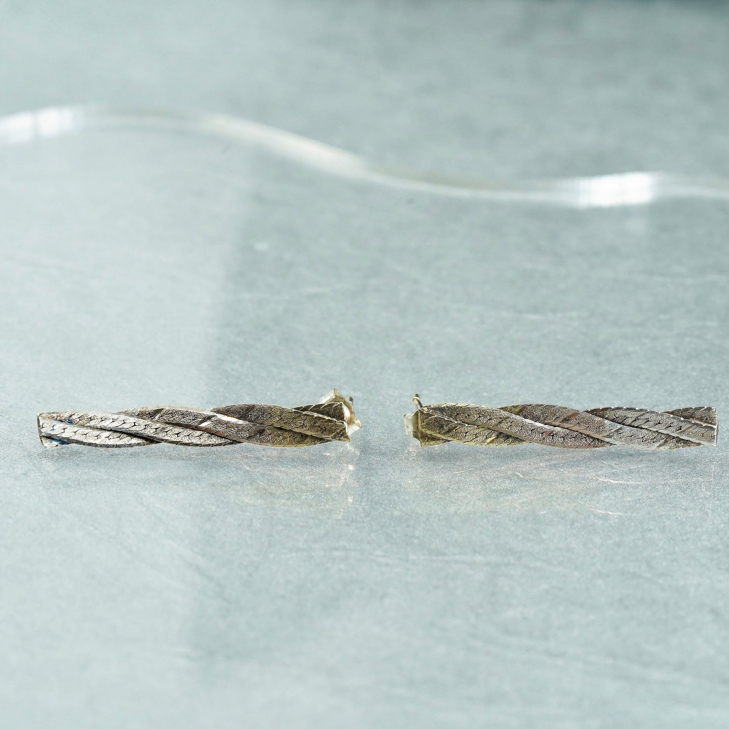 Vintage Sterling 925 silver handmade twisted herringbone earrings drops