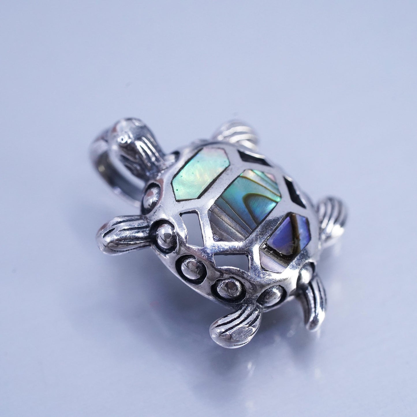 Vintage Sterling silver handmade simple 925 sea turtle charm pendant abalone