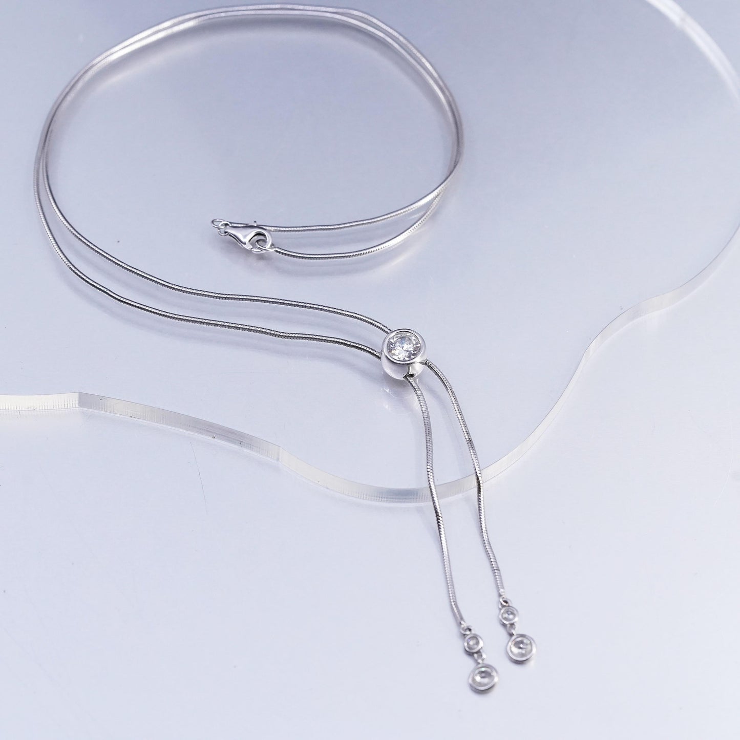 size adjustable up to 24", Sterling 925 silver snake chain necklace cz pendant