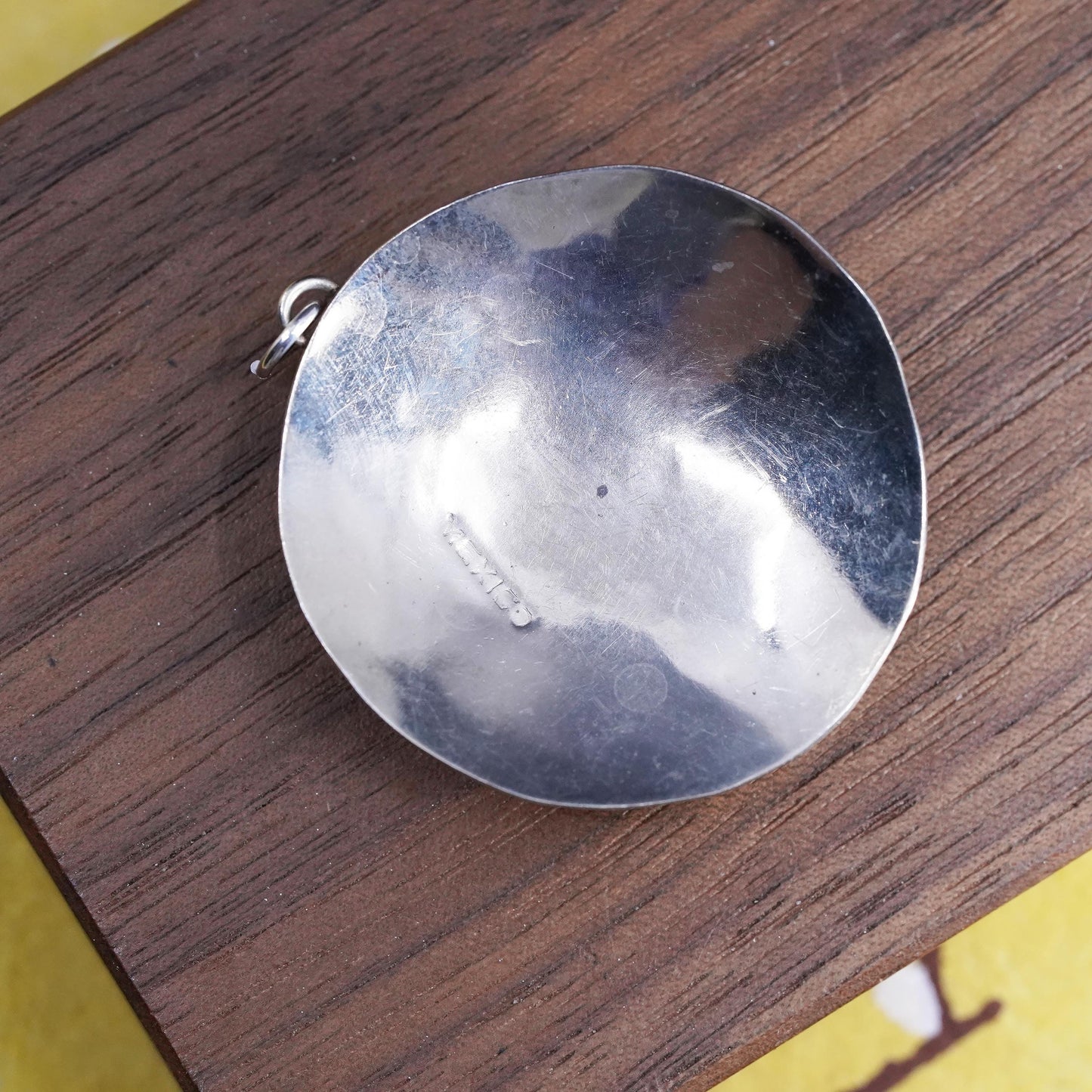 Vintage Sterling silver handmade pendant with circle turquoise