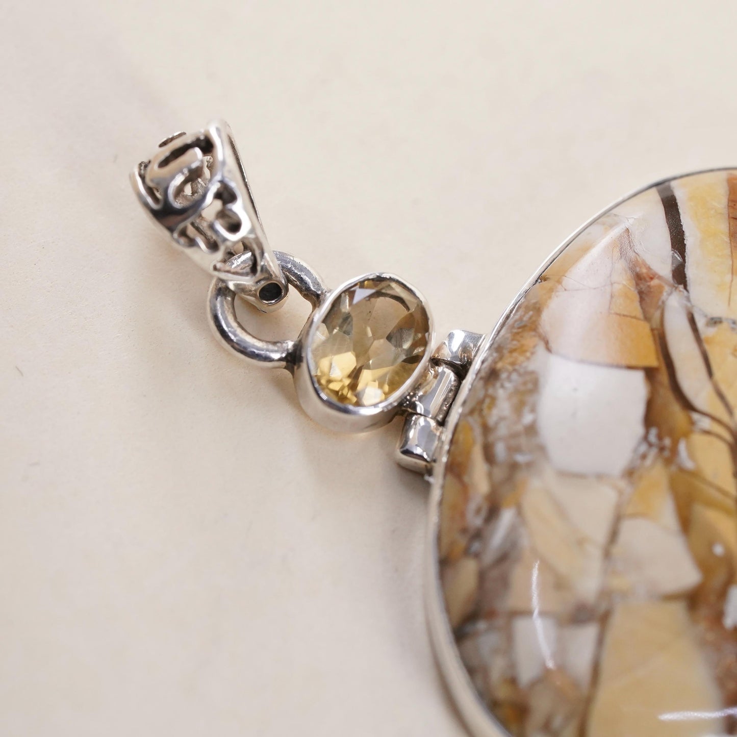 Vintage sterling 925 silver handmade pendant with Noreena Jasper and citrine