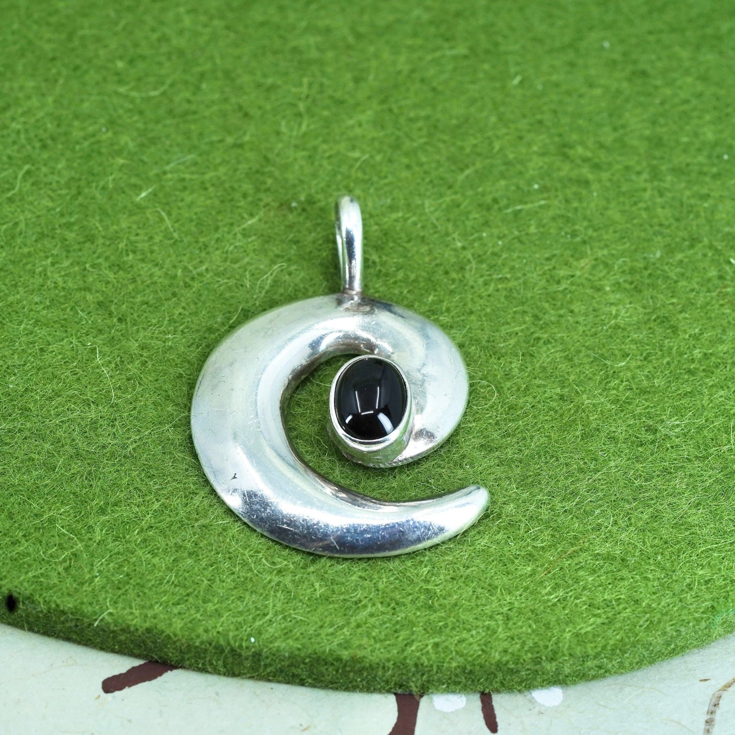 Native American Lowell Draper sterling 925 silver handmade spiral pendant onyx