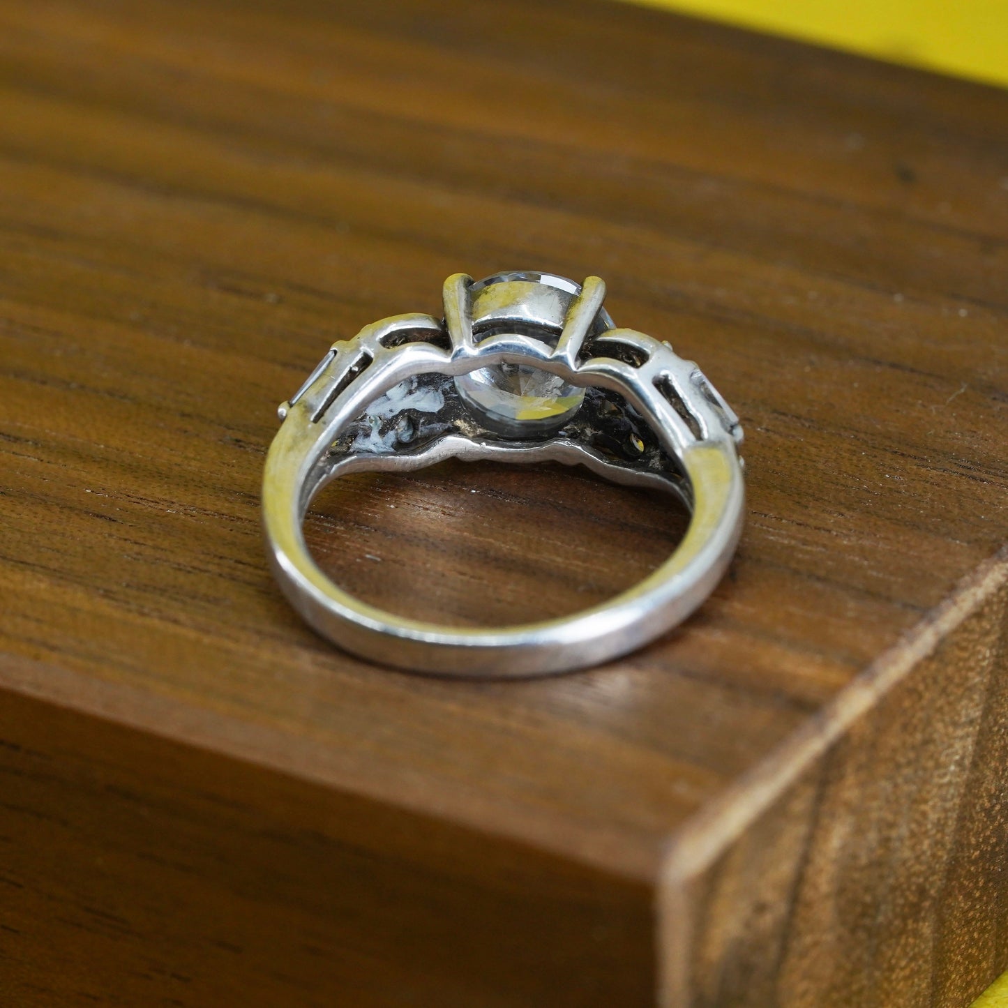 Size 6.25, vintage Sterling 925 silver anniversary engagement ring cluster cz