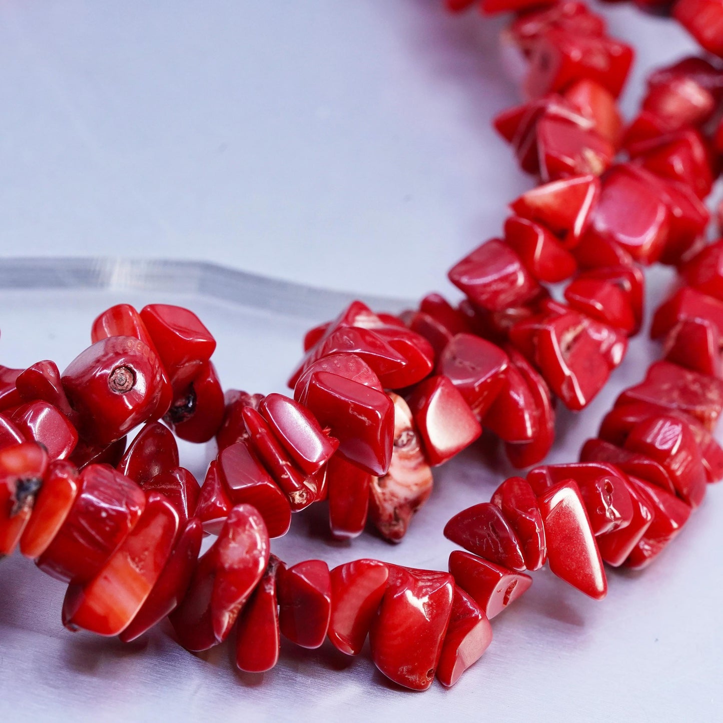 16+1", Native American multi strands necklace, Coral beads sterling 925 silver