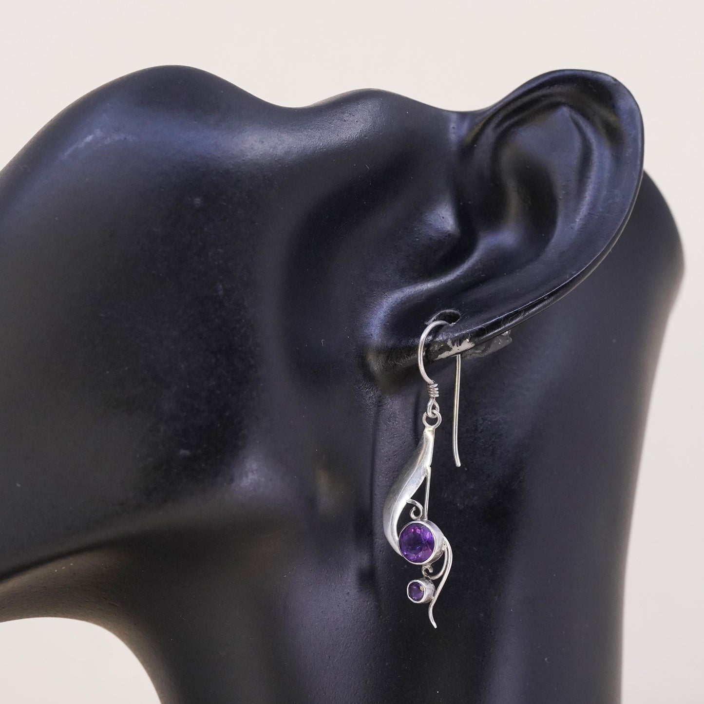Southwestern sterling silver 925 handmade single earring with amethyst
