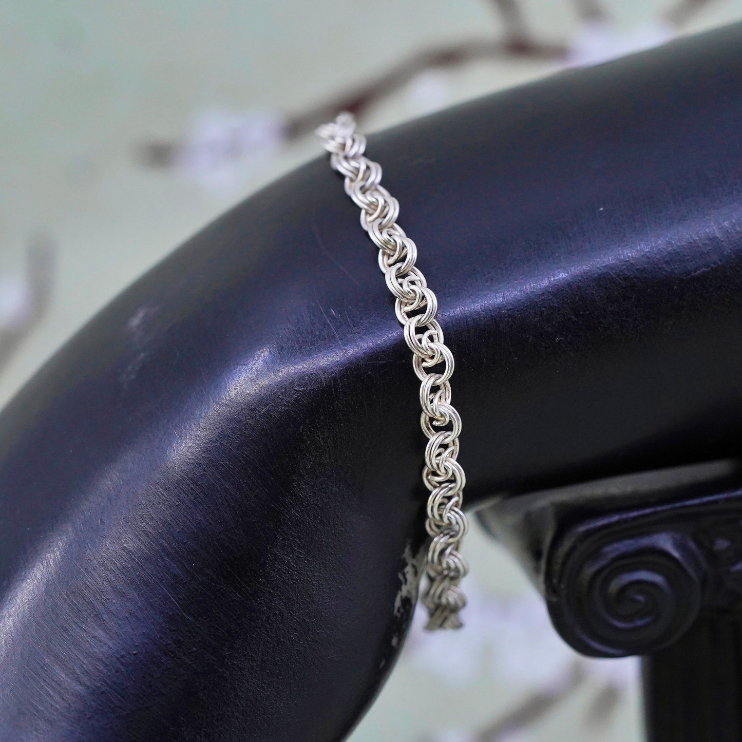 5.5”, 4mm, Vintage sterling 925 silver double circle chain bracelet