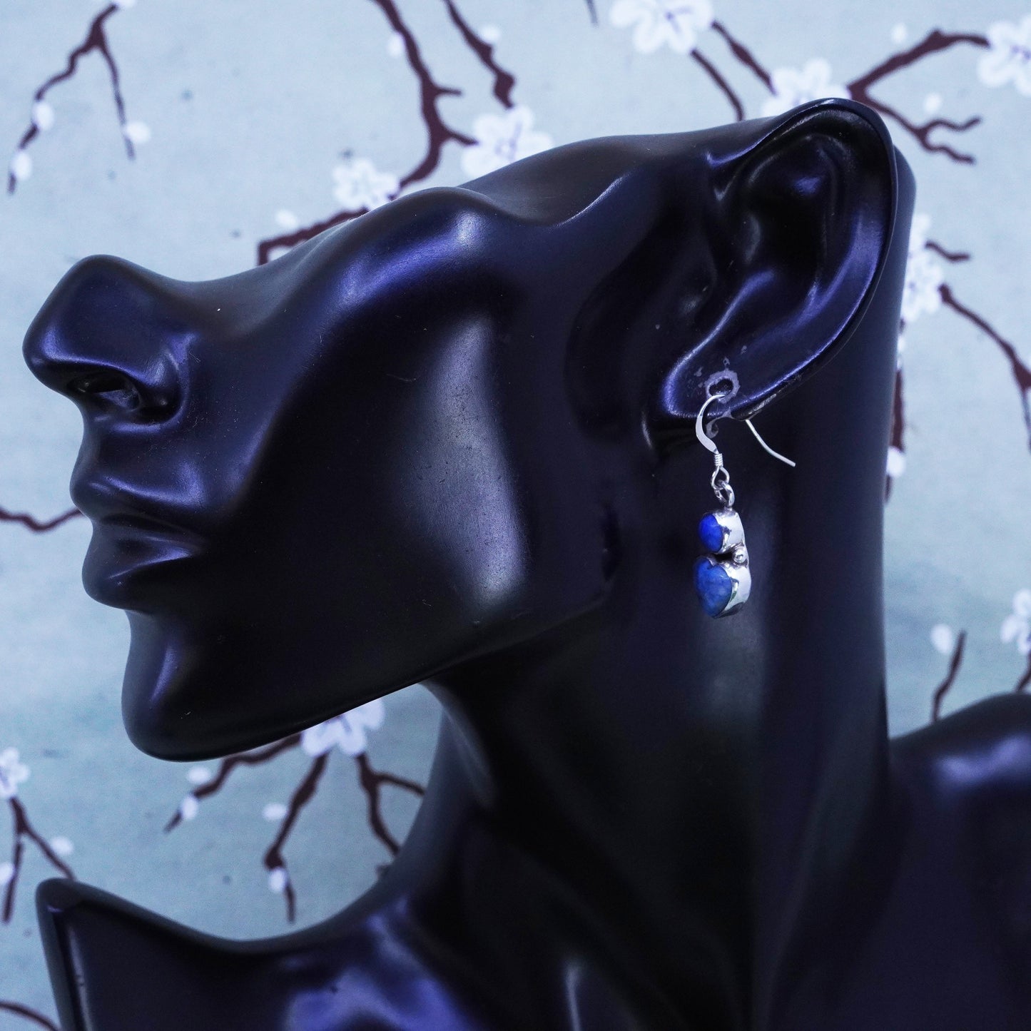 Native American KE sterling silver 925 handmade earrings with heart sodalite