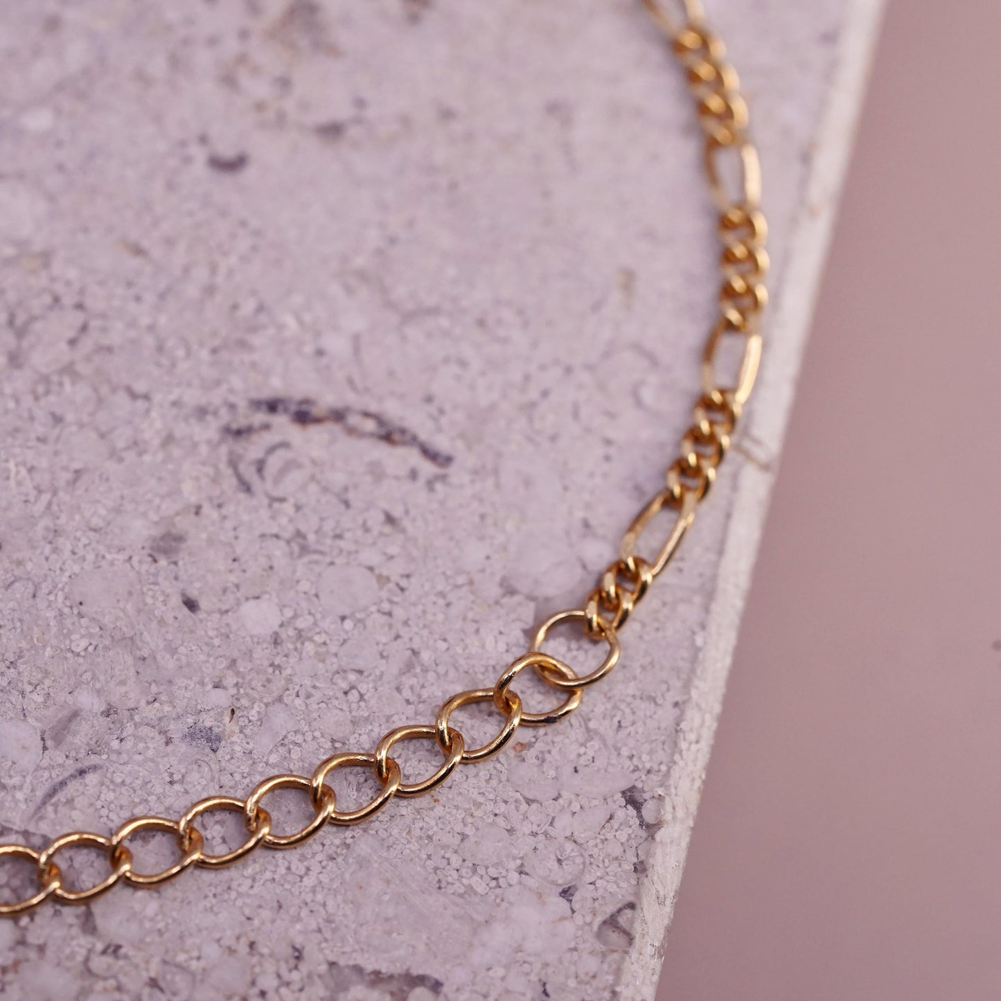 6+2” 2mm, vintage gold plated Sterling silver figaro bracelet