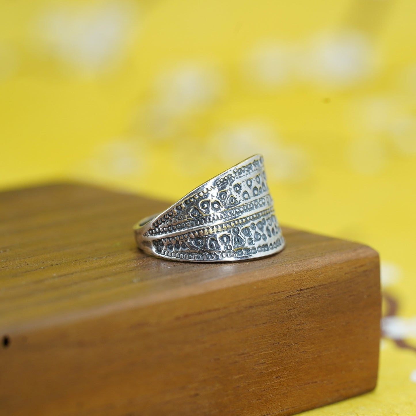 size 8, vintage Sterling silver handmade ring, 925 textured band